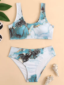  Girls Random Marble Print Bikini Swimsuit