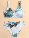 Girls Random Marble Print Bikini Swimsuit