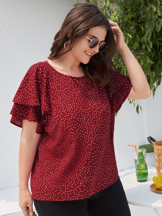 Plus Polka Dot Butterfly Sleeve Blouse