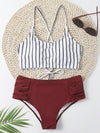 Striped Ruched High Waisted Bikini Swimsuit