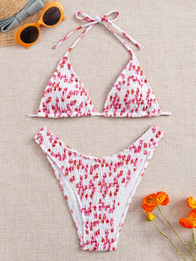  Floral Smocked Triangle Bikini Swimsuit