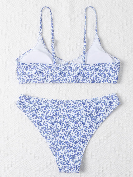 Ditsy Floral Tie Front Bikini Swimsuit