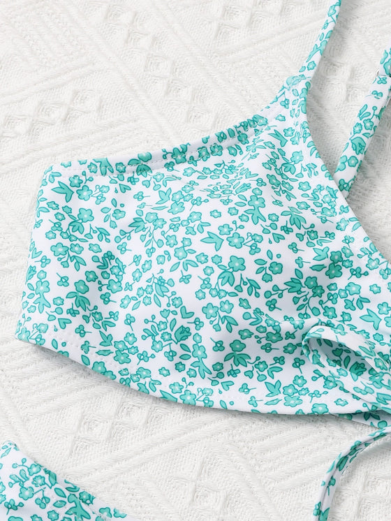 Ditsy Floral Tie Front Bikini Swimsuit