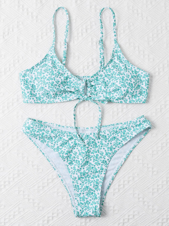 Ditsy Floral Tie Front Bikini Swimsuit