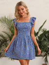 Ditsy Floral Ruffle Armhole Tie Backless Dress