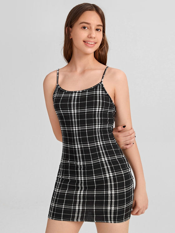 Teen Girls Plaid Form Fitted Dress