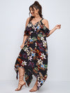 Plus Tropical Print Cold Shoulder Hanky Hem Dress