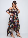 Plus Tropical Print Cold Shoulder Hanky Hem Dress