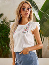 Ruffle Trim Floral Embroidery Top