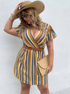 Plus Striped Surplice Neck Dress Without Belt