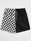 ROMWE Guys Contrast Checkerboard Drawstring Shorts