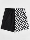 ROMWE Guys Contrast Checkerboard Drawstring Shorts