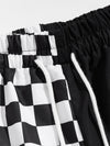 ROMWE Guys Contrast Checkerboard Drawstring Shorts