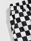 ROMWE Guys Contrast Checkerboard Drawstring Shorts