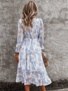 Ditsy Floral Deep V neck Ruffle Hem Dress