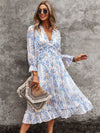 Ditsy Floral Deep V neck Ruffle Hem Dress