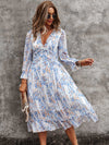 Ditsy Floral Deep V neck Ruffle Hem Dress