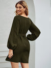 Boat Neck Bishop Sleeve Belted Dress