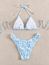 Floral Smocked Triangle Bikini Swimsuit