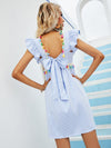 Striped Tie Back Fringe Smock Dress