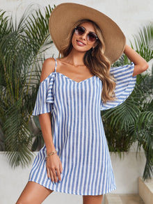  Cold Shoulder Striped Dress