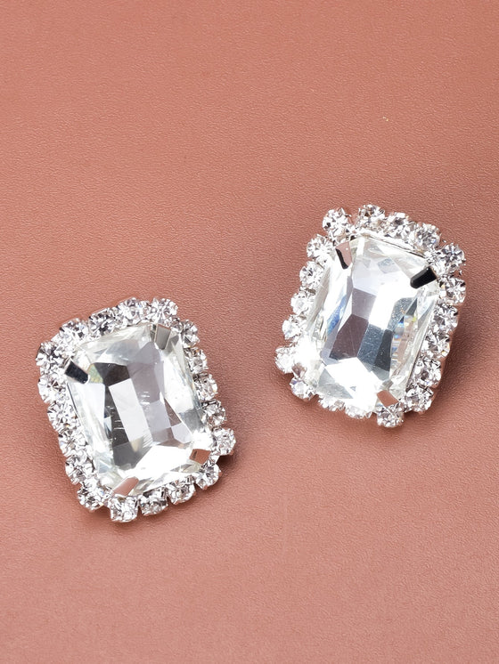 1pair Fashion Copper Rhinestone Square Decor Stud Earrings For Women For Daily Life