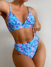 Floral Random Print V Neck Bikini Swimsuit