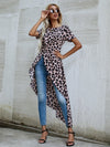 Leopard Print Twist Front Asymmetric Long Blouse