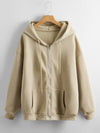 Solid Zip Up Drawstring Hooded Sweatshirt