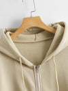 Solid Zip Up Drawstring Hooded Sweatshirt