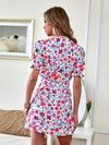 Knot Front Plunging Neck Allover Floral Dress