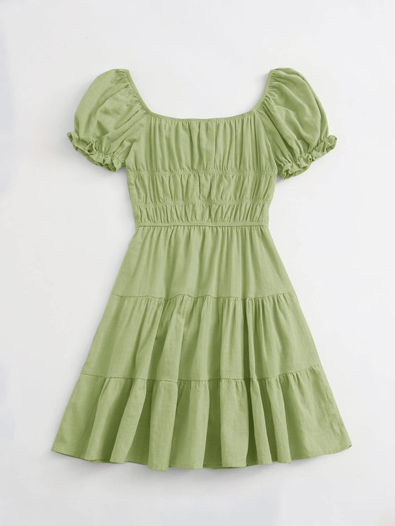 ruched bust tiered dress Soleia Tie Neck Ruched Bust Tiered Dress