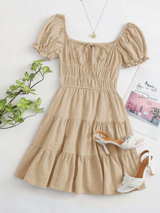 tie neck ruched bust tiered dress Dresses for Women Tie Neck Ruched Bust Puff Sleeve Tiered Dress (Color : Mint Green, Size : X-Small) : Amazon.com.au: Clothing, Shoes & Accessories