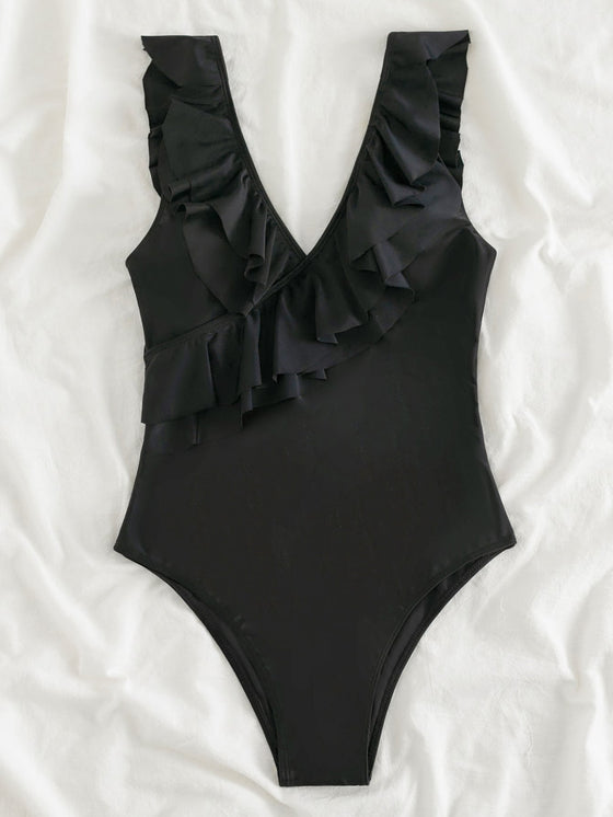 Ruffle Trim One Piece Swimsuit