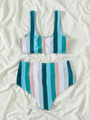 Colorful Striped High Waisted Bikini Swimsuit