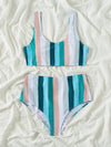 Colorful Striped High Waisted Bikini Swimsuit