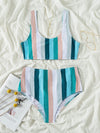 Colorful Striped High Waisted Bikini Swimsuit