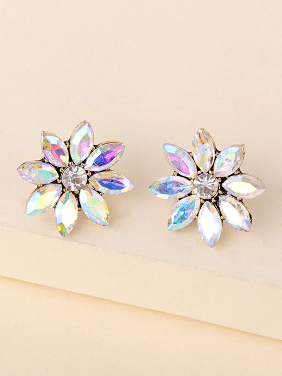 2pcs Rhinestone Flower Stud Earrings