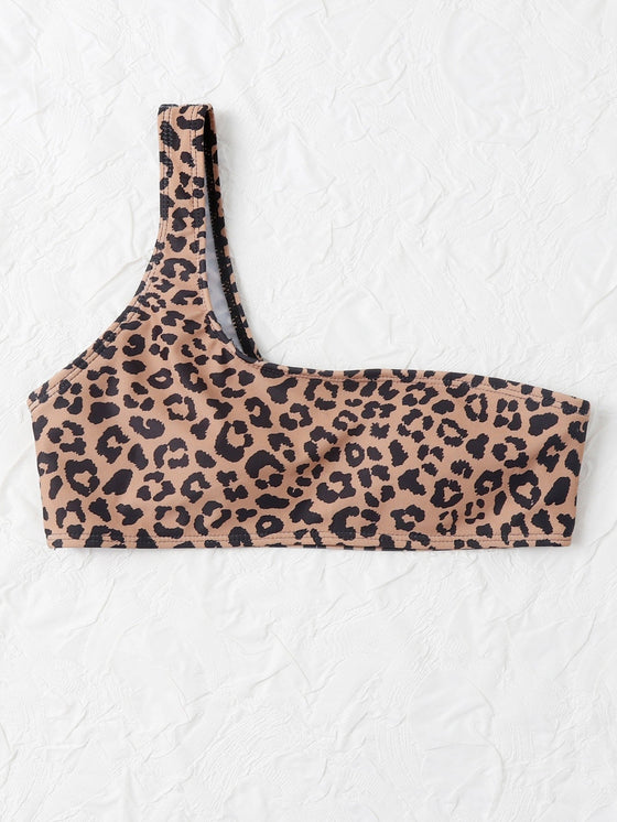 Leopard Print One Shoulder Bikini Top