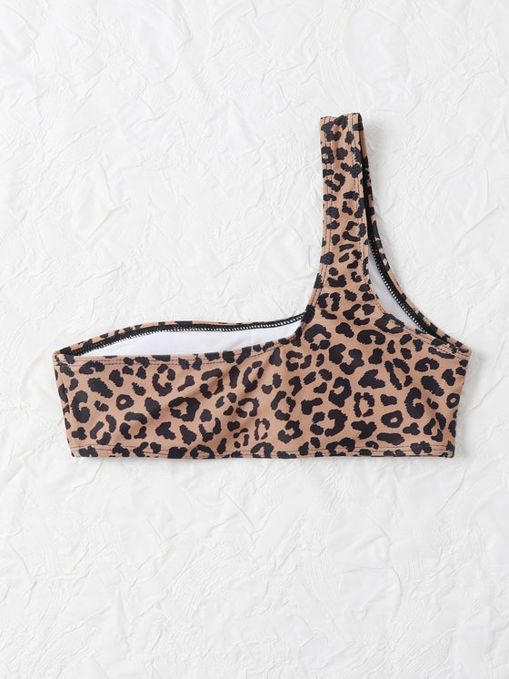 Leopard Print One Shoulder Bikini Top