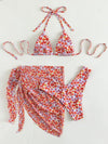 3pack Ditsy Floral Bikini Swimsuit With Beach Skirt