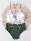 Striped Ruched High Waisted Bikini Swimsuit