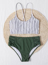 Striped Ruched High Waisted Bikini Swimsuit