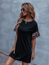 Contrast Leopard Flounce Sleeve Tee Dress