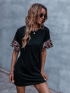 Contrast Leopard Flounce Sleeve Tee Dress