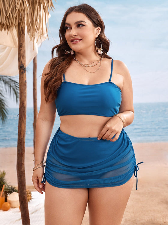 Plus High Waisted Bikini Swimsuit Drawstring Cover Up