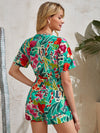 Tropical Print Tie Front Romper