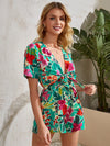 Tropical Print Tie Front Romper