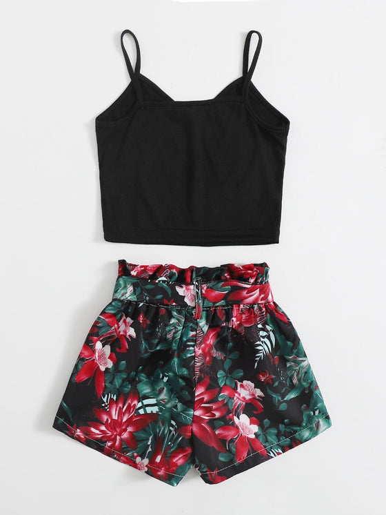 Toddler Girls Cami Top Belted Floral Shorts