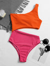 Two Tone Rib One Shoulder One Piece Swimsuit